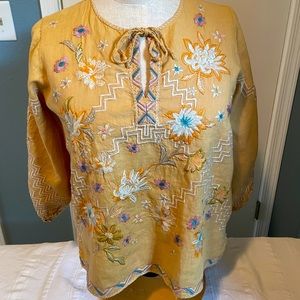 Johnny Was Elia Easy Linen Split Neckline blouse, Large